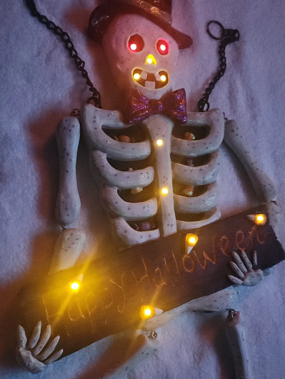 Halloween Unique, Ceramic Glow in The Dark, Skeleton Lightup Hanging Wall Decore